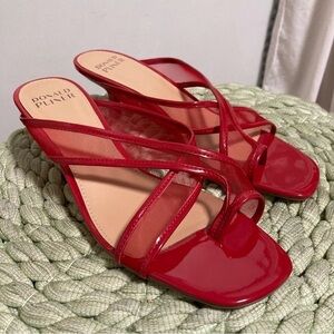 NEW Donald J. Pliner Cassia Red Patent Mesh Sexy Toe Loop Sandals Size 8.5